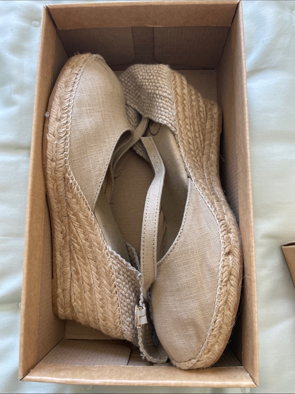 Toms Beige Espadrille Wedge Sandals with Ankle Strap